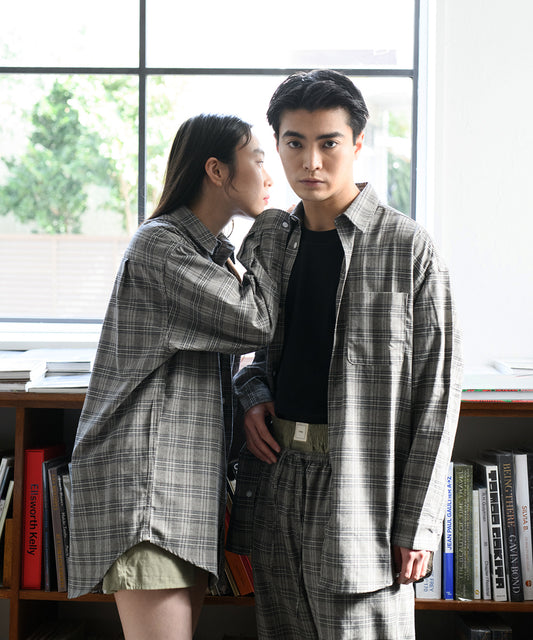 チェック柄ルーズシャツ/ルームウェア・パジャマ(セットアップ対応)