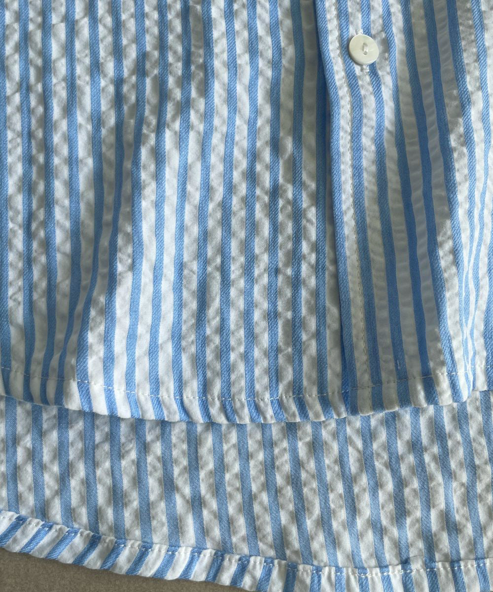 ストライプサッカーシャツ&ショートパンツセット(シワレス)