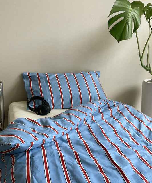 【2点セット】ストライプ柄布団カバー/枕カバー(シングル)