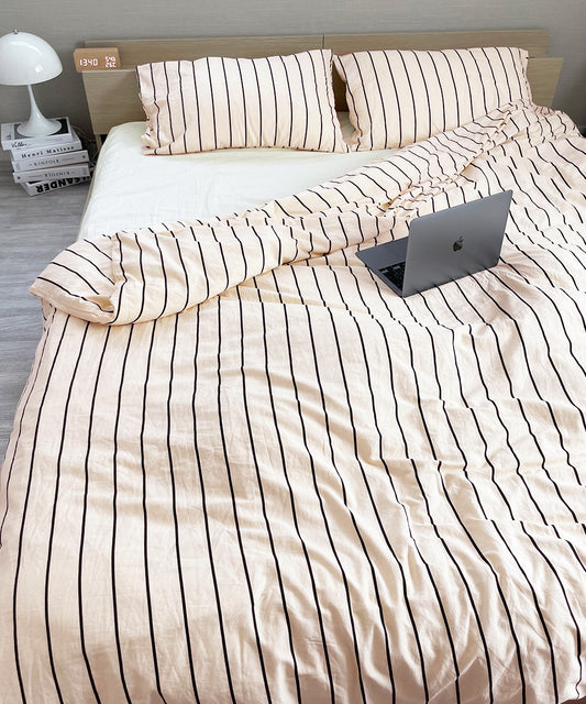 【4点セット】ストライプ柄布団カバー/シーツ/枕カバー